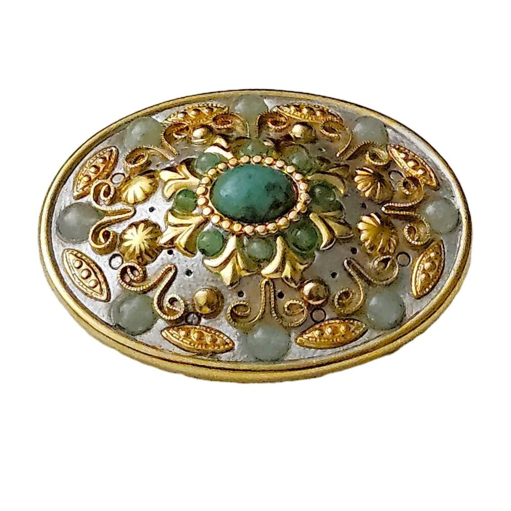 Vintage Michal Golan Brooch – Gold-Tone with Turquoise - Picture 3 of 3